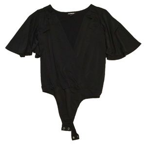 Express flutter sleeve bodysuit, black